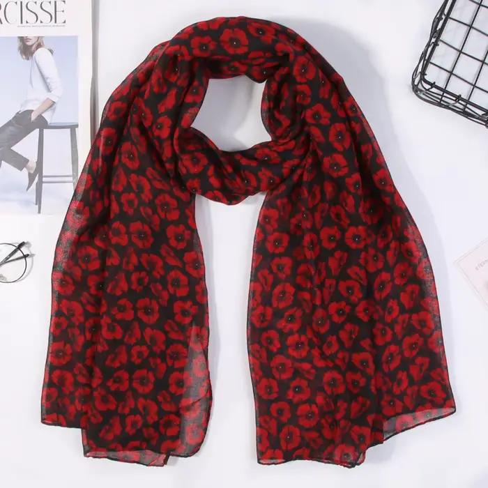 Foulard à imprimé coquelicot pour femme, châles en viscose, hijab rond, bande de sauna, 2 documents