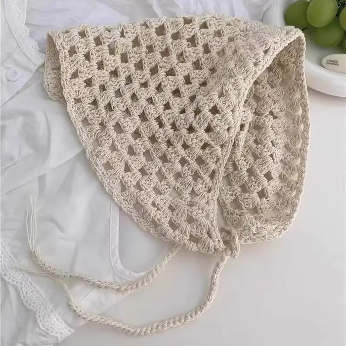 Écharpe triangulaire ajourée en crochet couleur unie pour femme et fille, accessoire de cheveux prin