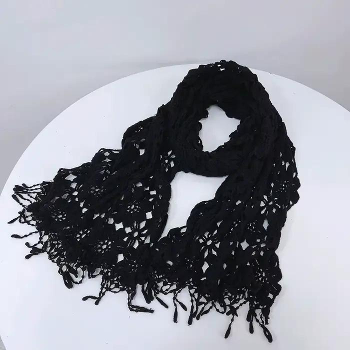 Écharpe en tricot au crochet pour femme, dentelle douce et polyvalente, protection du cou, printemps
