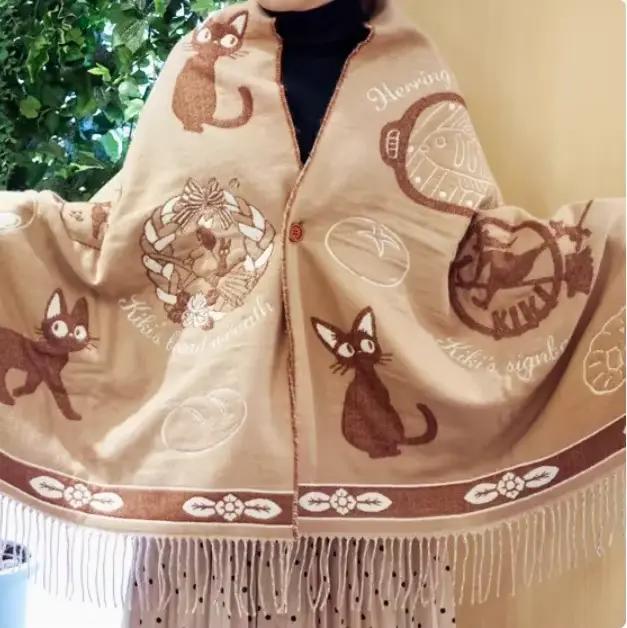 Niche Design écharpe châle à la mode polyvalent mignon dessin animé épaissi Double face hiver chaud 