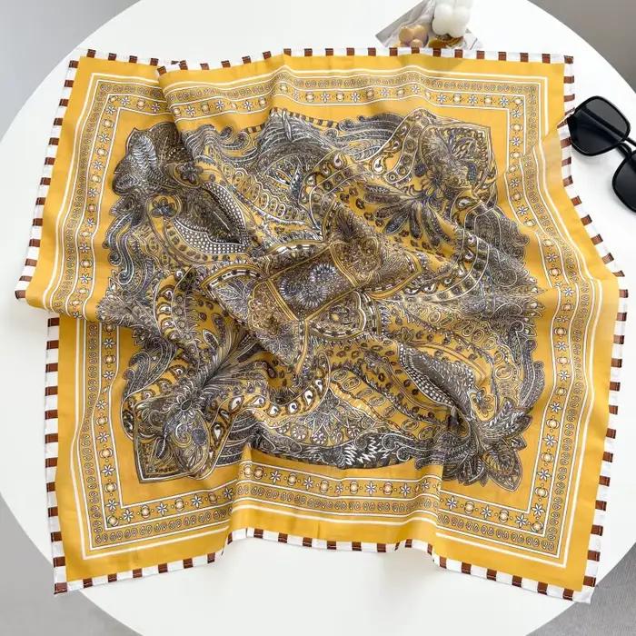 Nouveau Foulard Carré en Soie de Mûrier Littéraire et Rétro, Foulard Léger et Respirant en Soie et C