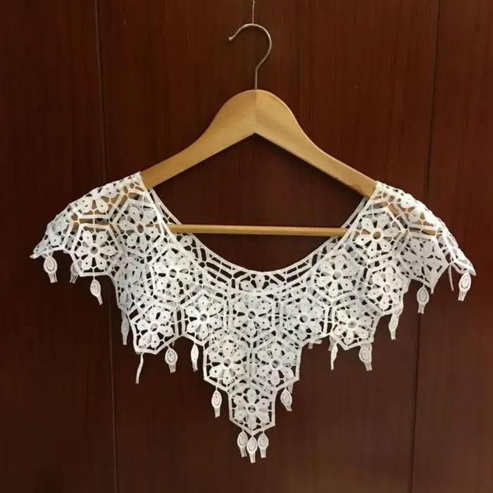 Robe de soirée en dentelle Crochet pour femmes, châle, écharpe, avec franges, faux col