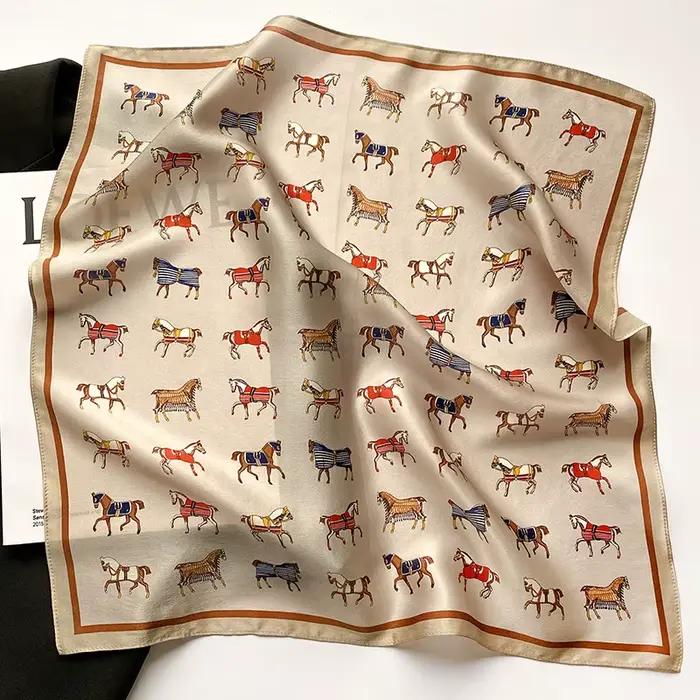Écharpe de cou de marque de luxe pour femmes, écharpes de tête de cheval imprimées, écharpes de chev