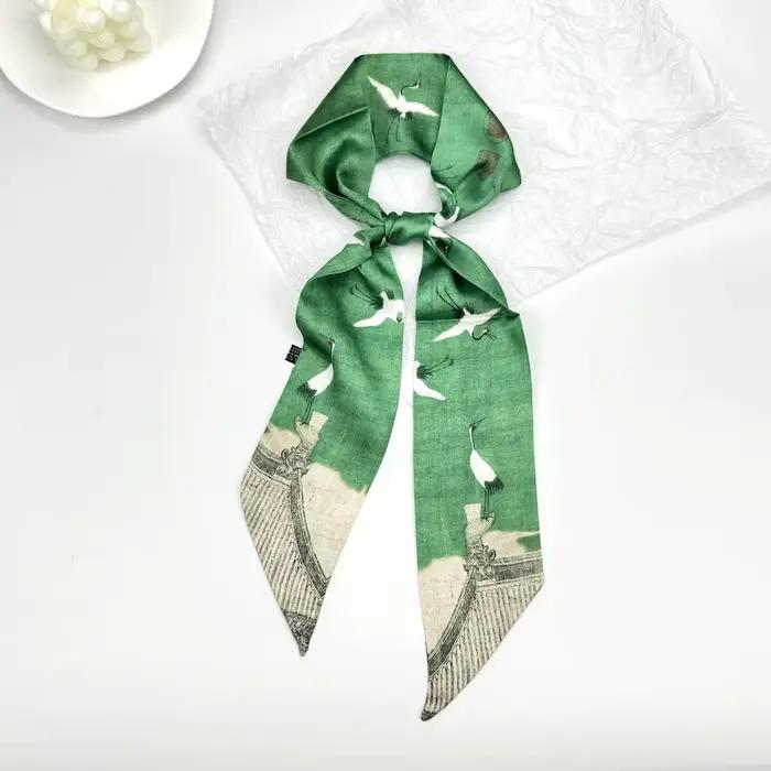 Foulard long en soie imprimé peinture à l'huile paysagère pour femme, écharpe fine, cravate, accesso