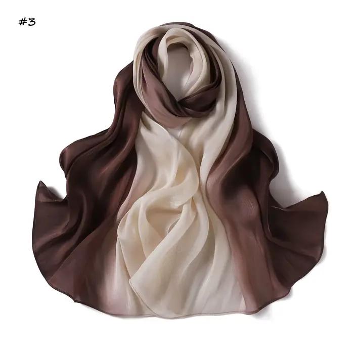 Foulard de luxe en Satin de soie, dégradé de couleur, brillant, lisse, froissé, châle, protection so