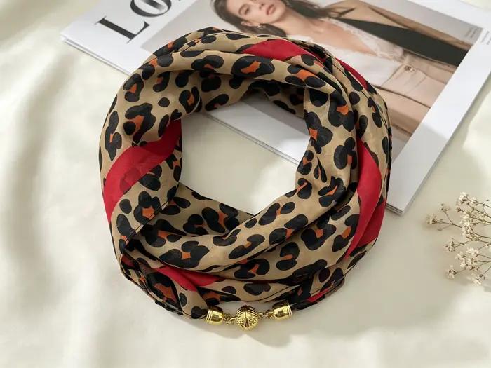 Écharpe à boucle magnétique imprimée léopard, écharpe carrée fine en mousseline de 60 cm, écharpe dé