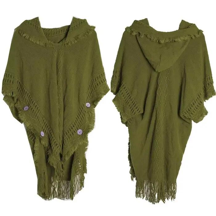 Partie de mariage bohème à capuche tricoté châle hiver chaud bouton dames gland Cape enveloppes écha