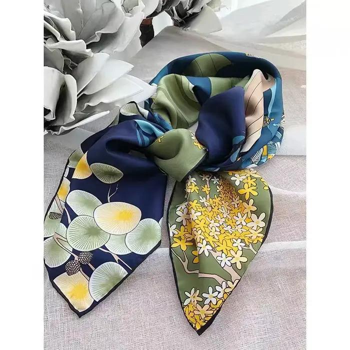 BYSIFA – écharpe carrée en soie Pure pour femme, châle, Hijab, bleu, vert, marque de luxe, collectio