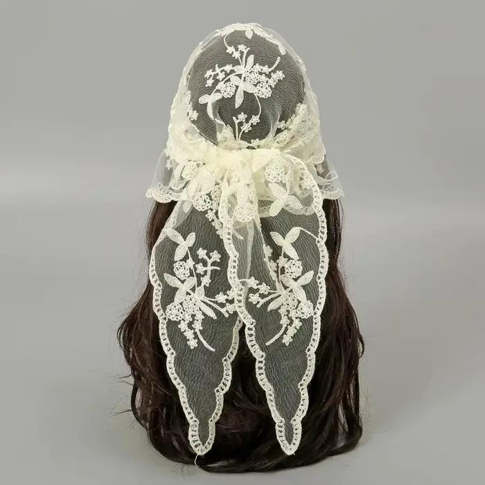 Écharpe légère et élégante brodée de fleurs, style français vintage, en crochet, voile de tête trans