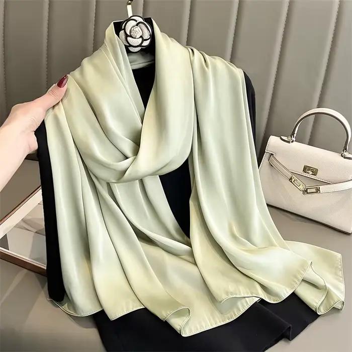 90*180 cm mode luxe couleur unie foulard en soie femmes doux lisse foulards tête enveloppement Hijab