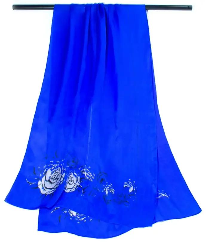 Écharpe 100% soie de mûrier pour femme, imprimé rose bleu de luxe, grande taille, châle 174*62cm, re