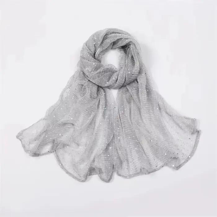 Élégant 155 × 70 cm écharpe à paillettes mince Transparent respirant Hijab léger scintillant paillet