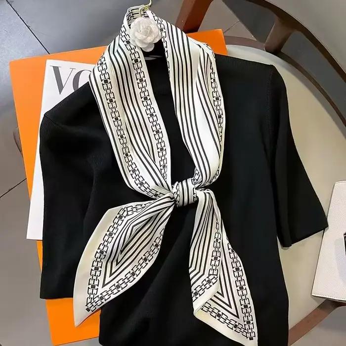 Foulard Long en soie pour femmes, Design de luxe, imprimé floral, fin et étroit, sac, bandeau pour c