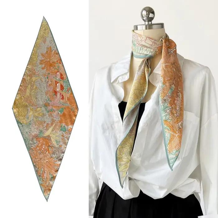 Foulard en sergé en forme de diamant pour femmes au printemps et en été, nouvelle écharpe imprimée r