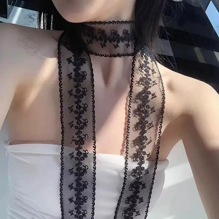 2026 Foulard long en dentelle florale pour femme, ruban brodé élégant, foulards, bandeaux pour poign