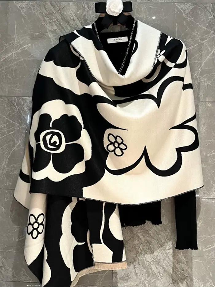 Écharpe noire Premium pour femmes, à la mode, Style coréen, polyvalente, chaud, chauffe-cou, grand P