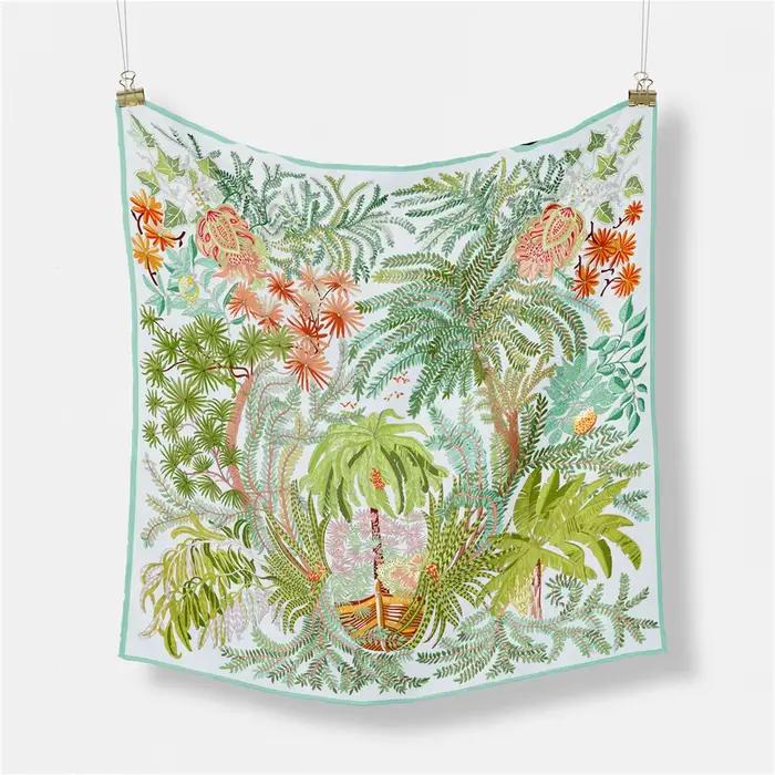Injplanchers f-Foulard Carré Imprimé d'Arbres Verts pour Femme, Bandana, Petit Hijab, Bande de Sauna