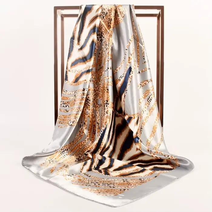 Nouvelles écharpes en soie pour cheveux 90*90cm, foulards carrés imprimés en satin, châles de luxe p