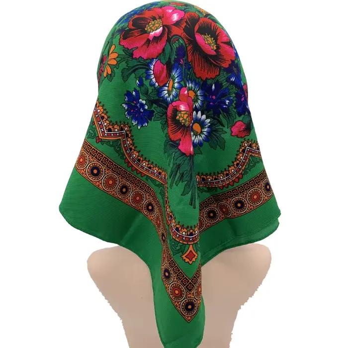 Foulard Imprimé Floral Rétro pour Femme, Bandana Carré, Châle, Bande de Sauna, Russe, National
