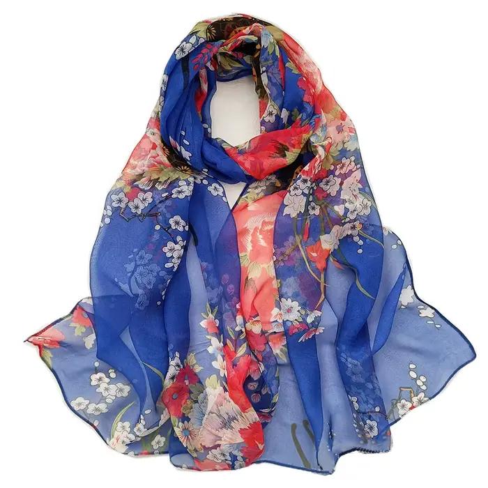 Écharpe Georgette imprimée floral pour femmes, châle de plage, foulard de mode, nouveau design printemps été, multifonctionnelle, douce et respirante