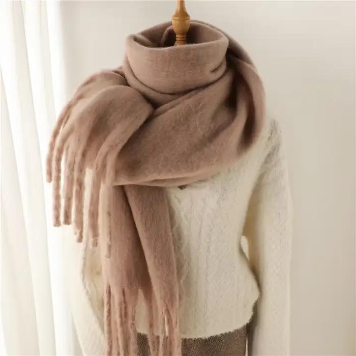 Écharpe d'hiver pour femmes cachemire chaud solide Pashmina couverture enveloppes femme épais doux Bufanda grand gland
