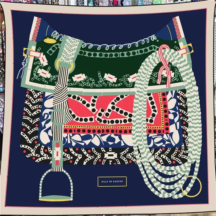 POBING foulard en cachemire de soie femmes châles roulés à la main selle imprimé foulards carrés enveloppes dame
