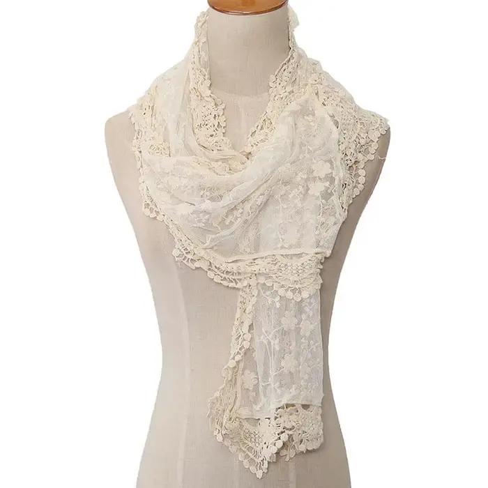 Nouveau élégant femmes longue écharpe broderie florale Crochet maille dentelle garniture châle foulards mode Lolita