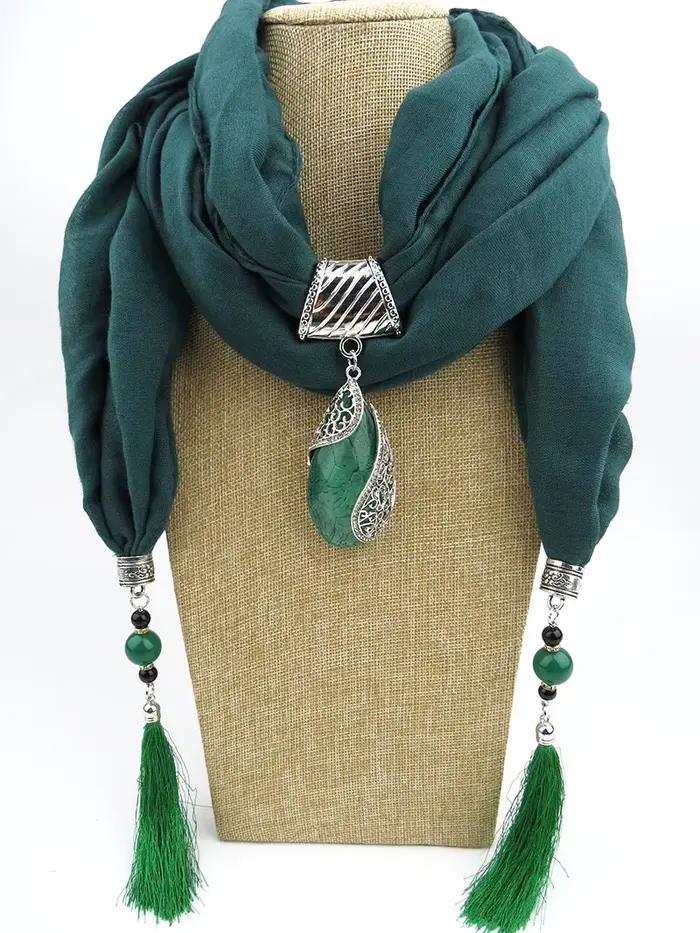 Femmes longues écharpes exagérant pendentif collier dame anneau écharpe
