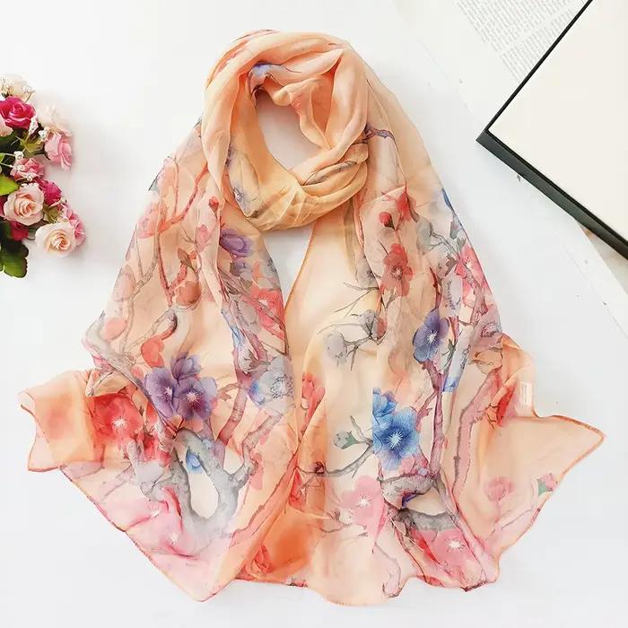 Été nouveau crêpe Georgette écharpe pour femmes filles étudiants mode foulards doux crème solaire Viscose châle printemps femme Wrap châles