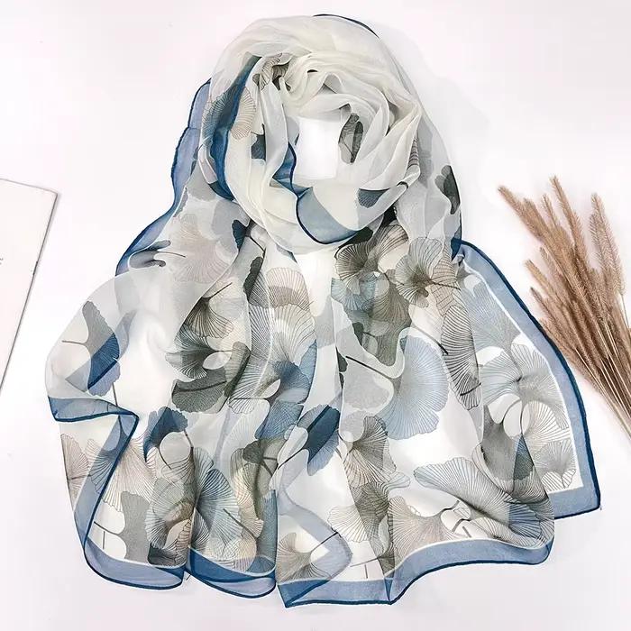 Ginkgo arbre écharpe vert jolies femmes élégant en mousseline de soie Georgette Bandana