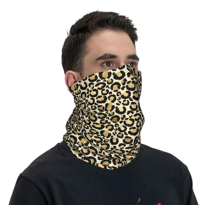 Cache-cou bandana personnalisé motif léopard doré pour la randonnée et la chasse