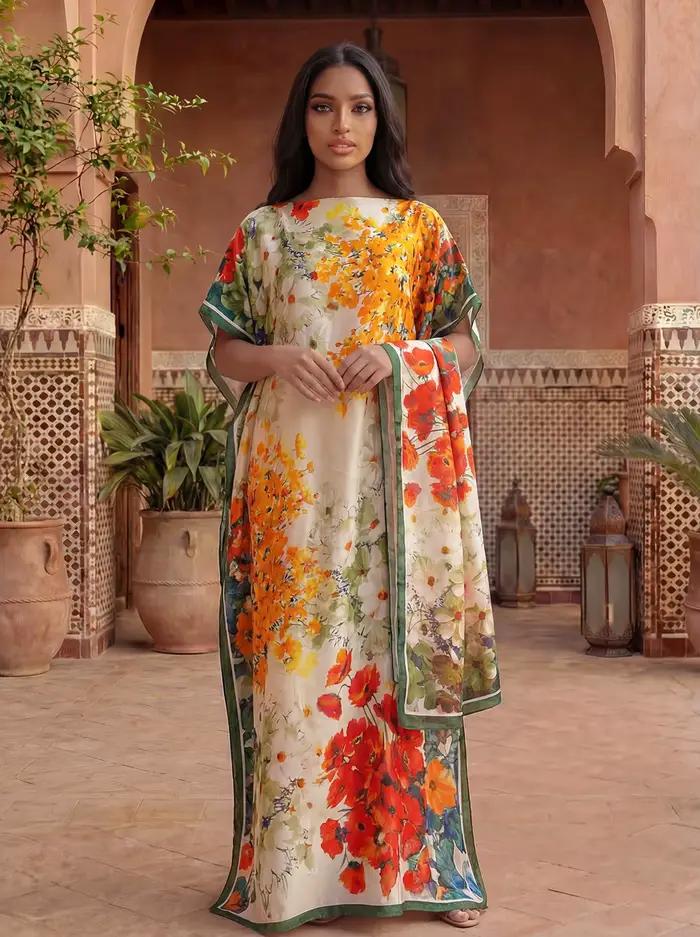 Écharpe pour femmes, nouveau design imprimé tendance Dubaï, long châle pour femmes, robe ample pour fête de plage été 2026, Abaya africaine en soie douce MOOMOO