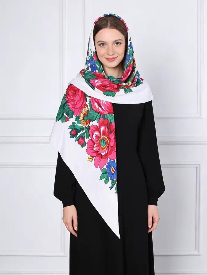 Écharpe à imprimé ethnique pour femme, châle de mode, foulard russe, motif pivoine, bandeau carré, châles, cape de protection solaire, couverture pour toutes les saisons