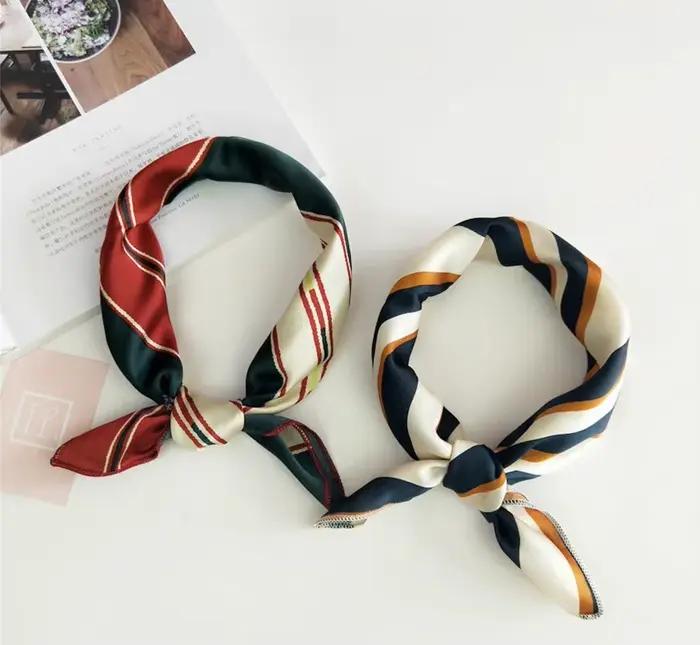 50x50 carré écharpe cheveux cravate bande pour fête d'affaires femmes élégant petit Vintage maigre rétro tête cou soie