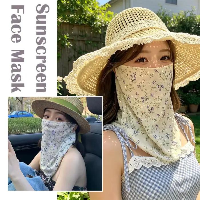 Cache-cou à imprimé floral protection UV attaches pour oreilles foulard léger et respirant polyester été activités extérieures femmes