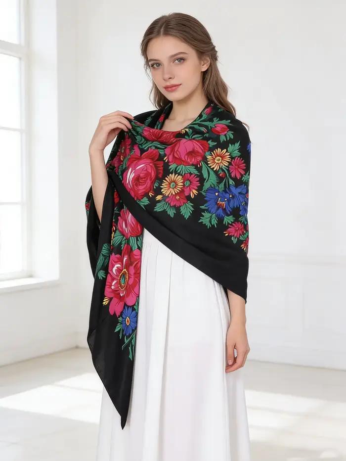 Écharpe à imprimé ethnique pour femme, châle de mode, foulard russe, motif pivoine, bandeau carré, châles, cape de protection solaire, couverture pour toutes les saisons
