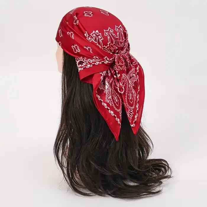 Foulard imprimé Paisley rouge pour femmes style mode polyvalent châle hijab bandeau cheveux protection solaire printemps été occasions spéciales