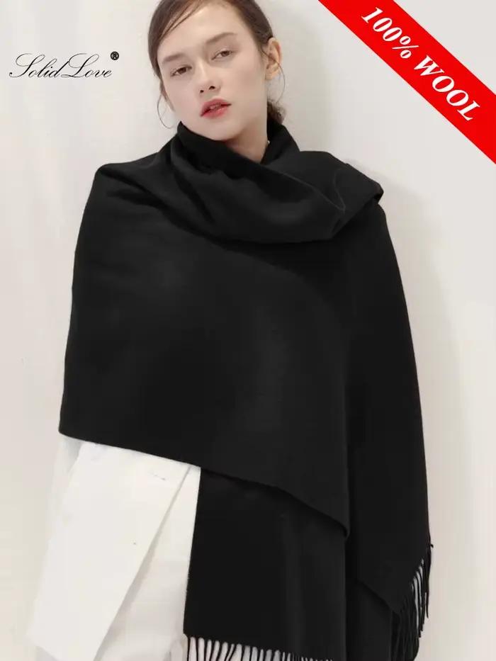 100% laine écharpe femmes épais cachemire hiver cicatrices châles mode femme Pashmina foulards surdimensionné garder au chaud chaînes 300g