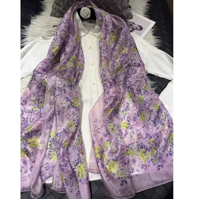 [BYSIFA] Écharpe en soie florale violette