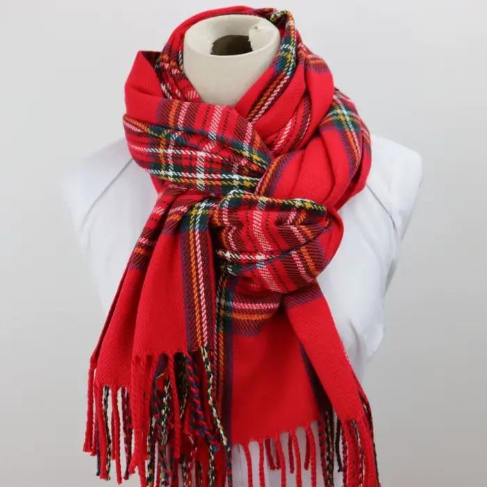 Écharpe à pampilles Tartan rouge