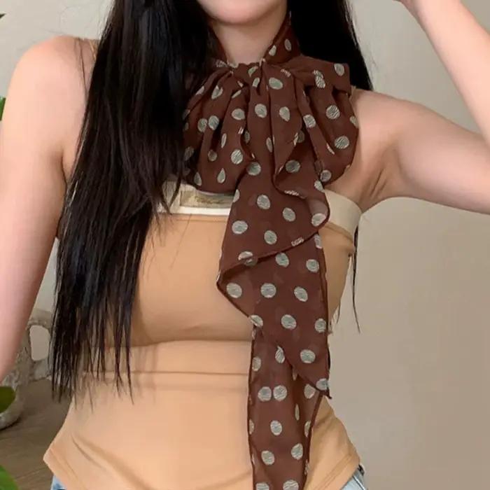 Écharpe en mousseline de soie à pois vintage pour femme