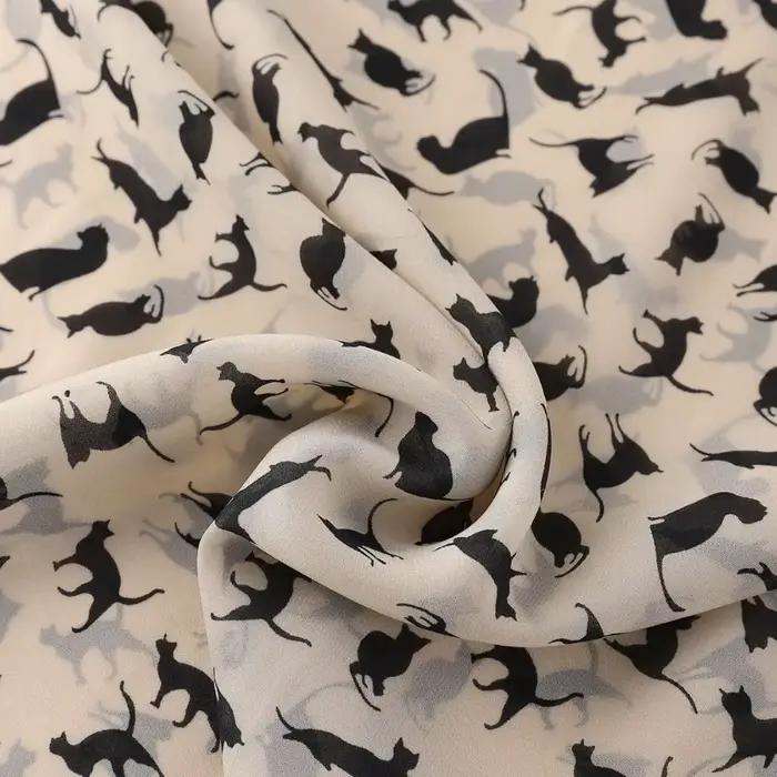 Écharpe en mousseline de soie imprimée chaton, écharpe colorée pour femmes, cadeau mode, accessoire hiver, style décontracté