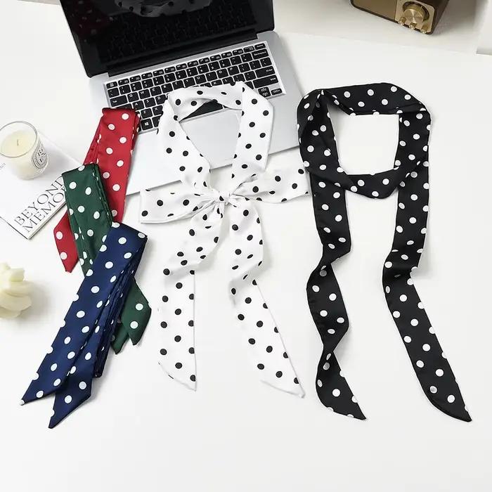 200*5 cm longue écharpe en soie élégant à pois foulard pour les femmes foulards de cou étroit Satin mince