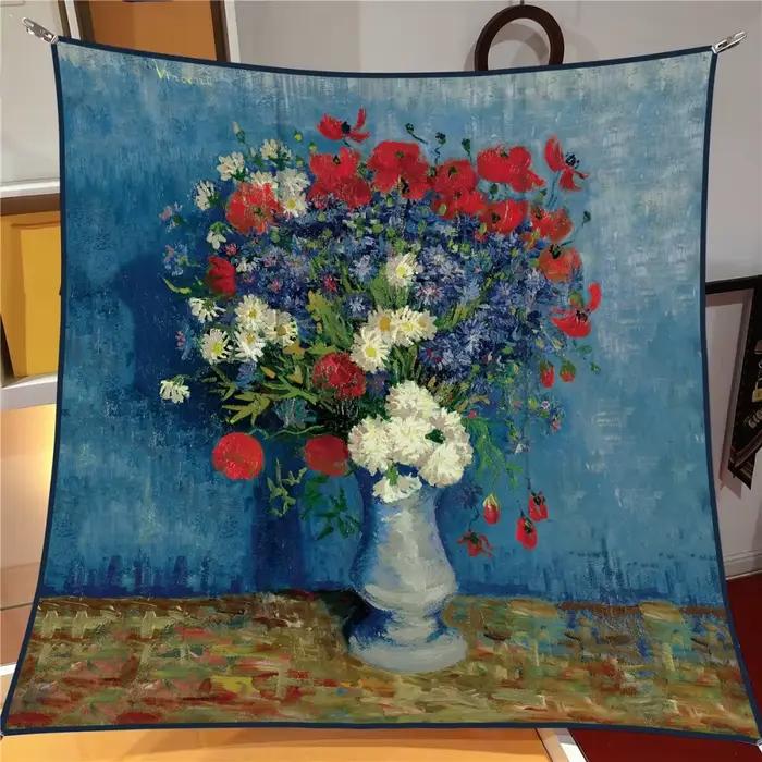 Foulard en soie femmes peinture à l'huile foulards carrés enveloppes tête Echarpes