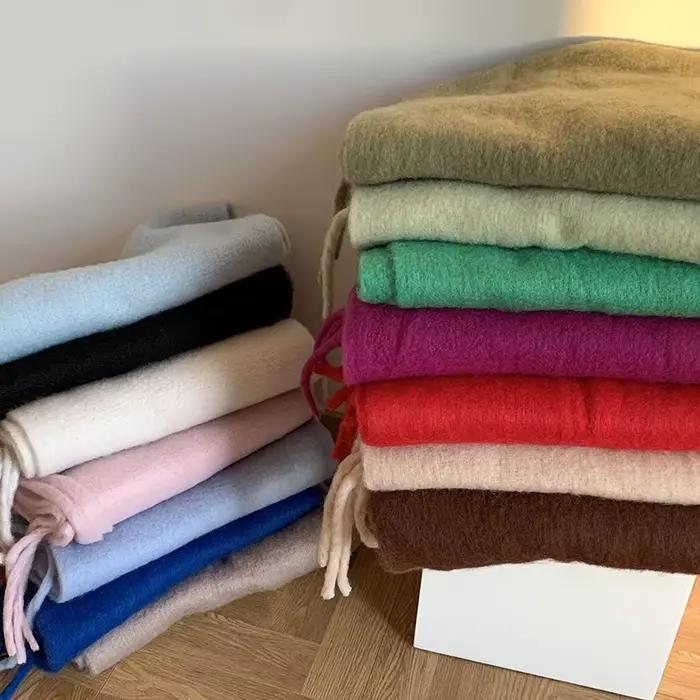 Femmes épais châle enveloppes écharpe hiver chaud mode couleur unie Pashmina foulards Long gland Hijab étoles Bufanda Mujer