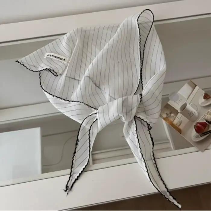 Foulard doux à pois bandeau Turban coréen frais petite écharpe rayé mince triangulaire