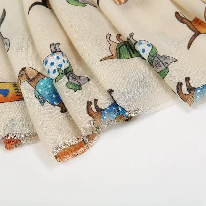 Écharpe en Viscose à Motif de Chien et Chat pour Femme Musulmane