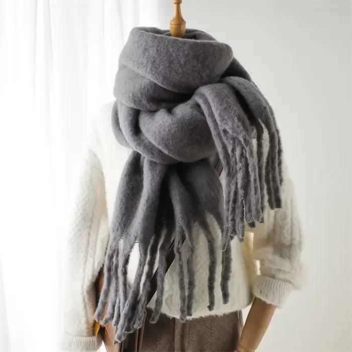 Écharpe d'hiver pour femmes cachemire chaud solide Pashmina couverture enveloppes femme épais doux Bufanda grand gland