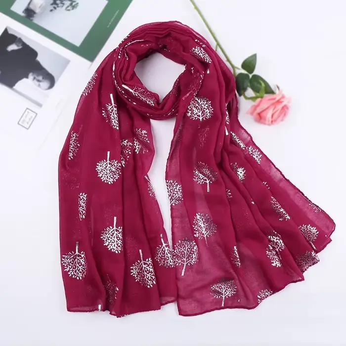 Été nouveau coton écharpe pour femmes filles étudiants argent arbre lin foulards doux tricot Viscose châle printemps femme Wrap châles