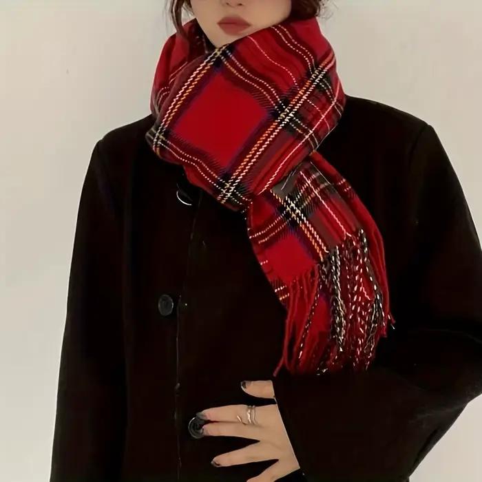 Écharpe à pampilles Tartan rouge